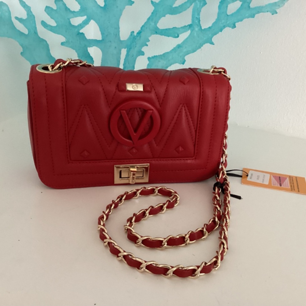 REDUCED VALENTINO by Mario Valentino Quilted Red Leather Shoulder Crossbody Bag - Picture 5 of 13